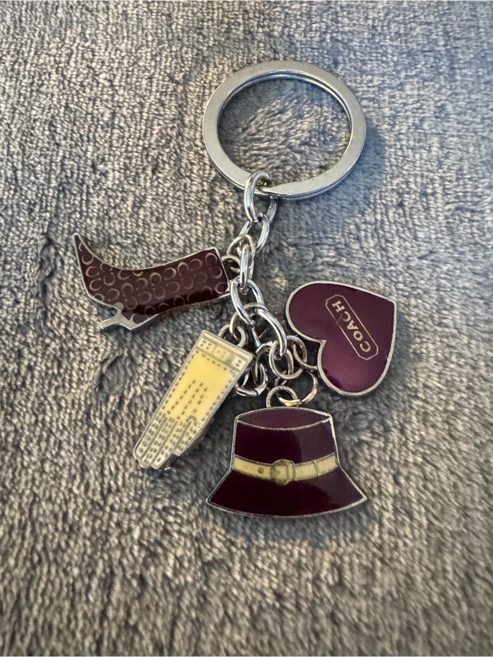 Coach Y2K Purple Keyring Charm Keychain with Silver Hardware